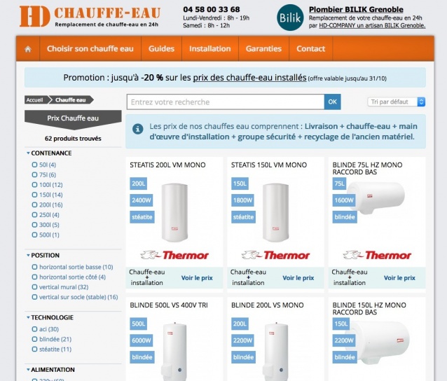 De nombreuses références de chauffe-eau disponibles