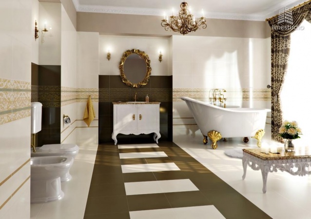Salle de bain tendance blanche et or