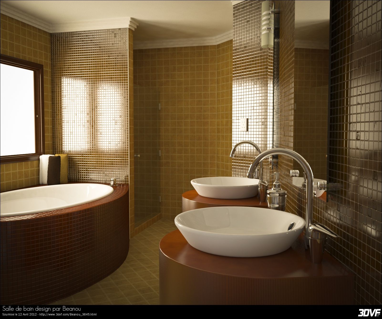 Baignoire design dans cette salle de bain aux coloris blanc et ...